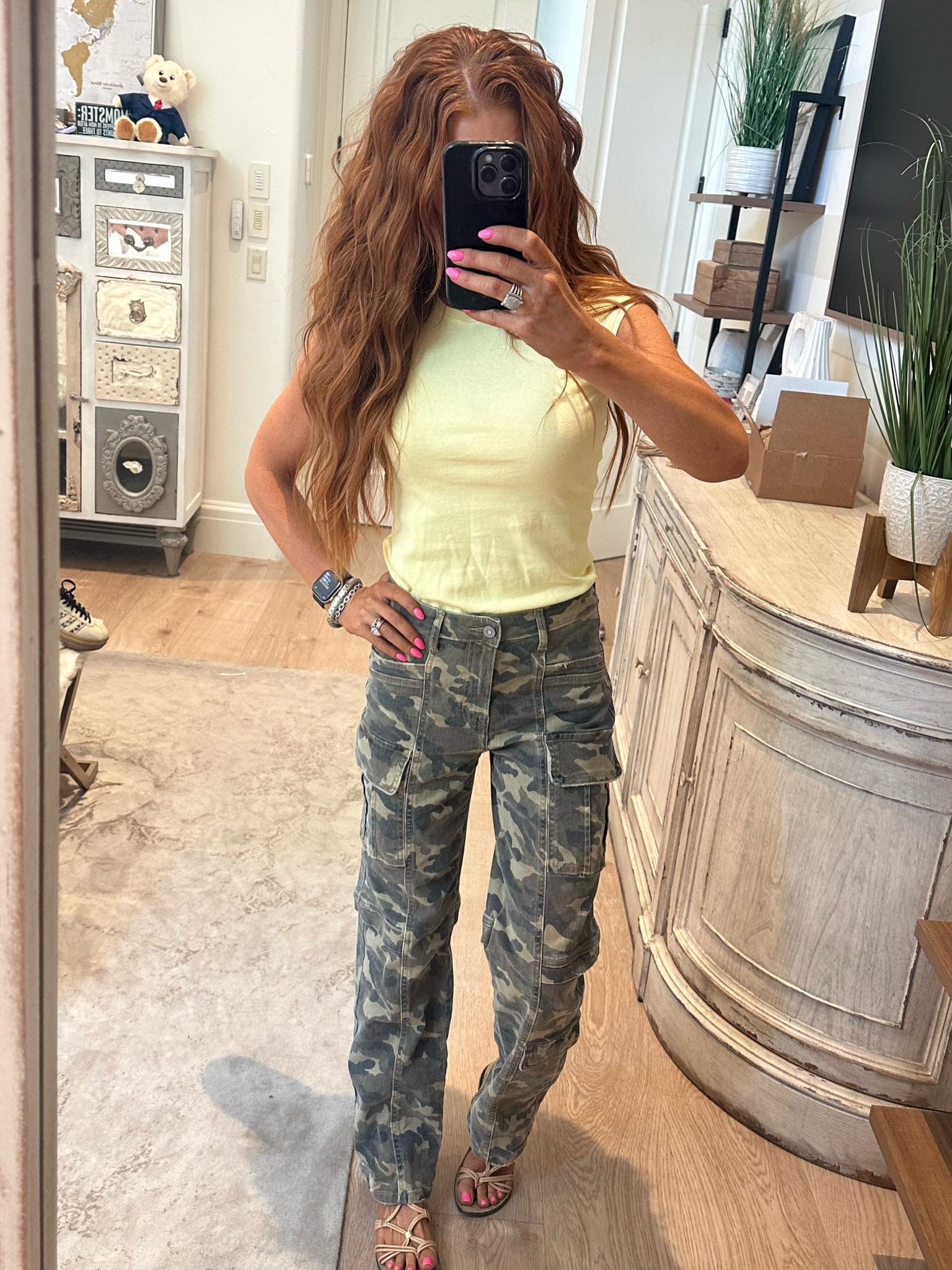 LOVE camo with BRIGHT colors 
Top: small (Zara.. linking similar) 
Pants: Size 25 

#LTKSummerEdit #LTKOver40 #LTKSeasonal