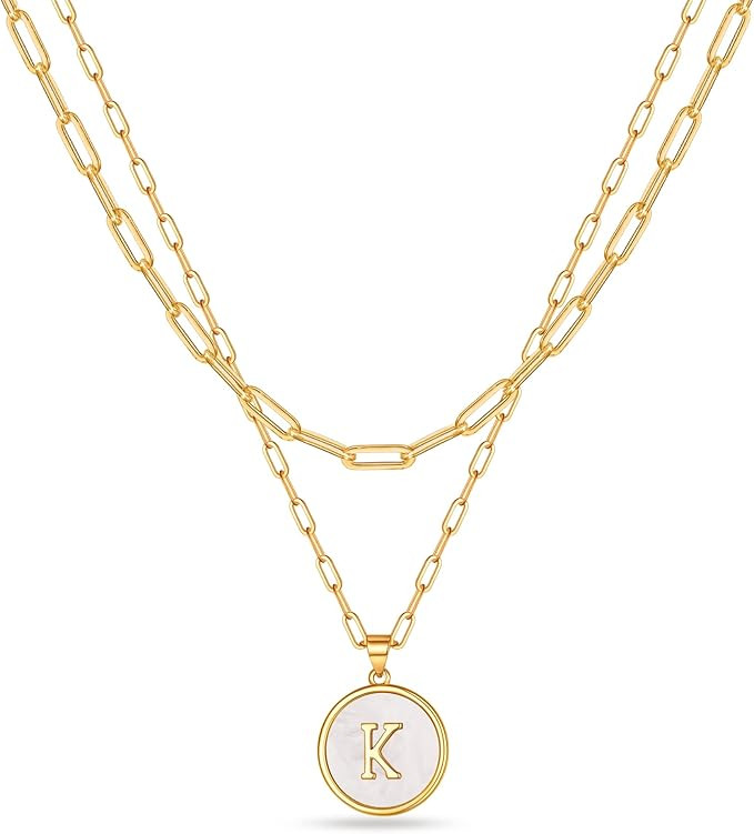 Layered Gold Initial Necklaces for Women, Chunky 14K Gold Plated Paperclip Chain Necklace for Wom... | Amazon (US)