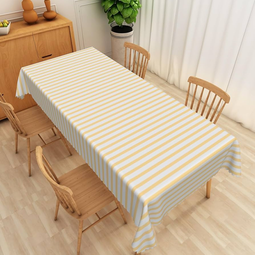 Yellow Stripe Tablecloth 60x140 Inch Sky Yellow and White Striped Fabric Table Cloth Polyester Wa... | Amazon (US)