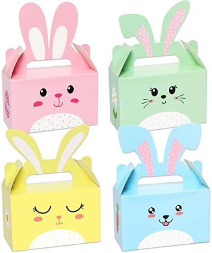 12 Pack Easter Treat Boxes Happy Easter Party Favor Boxes Bunny Eggs Gift Box with Handle Easter Bas | Amazon (US)
