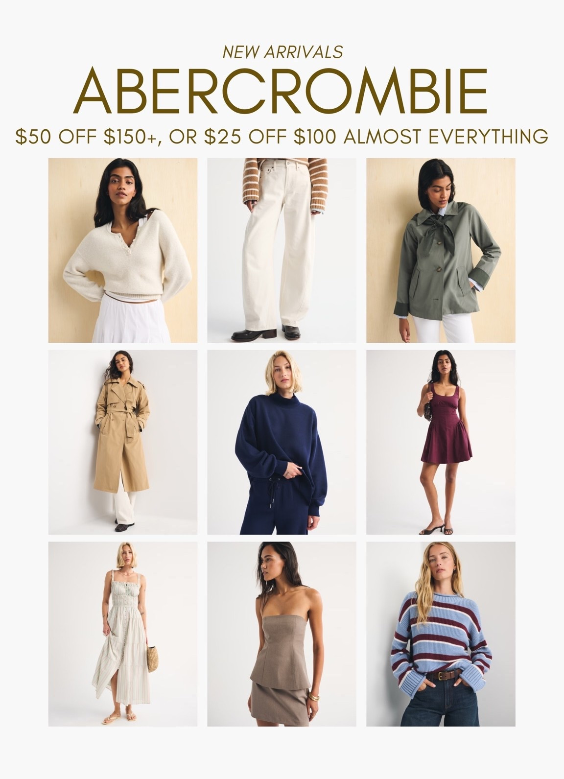 [7/30/26] @abercrombie new arrivals are soooo good!!! Currently on sale $50 Off $150+, or $25 Off $100 Almost Everything | 
*Offer valid in stores and online July 30, 2026 to August 2, 2026 in US/CA. Exclusions apply as indicated. Discount applied to subtotal before tax and shipping/handling at checkout.

#LTKPetite #LTKBump #LTKSaleAlert