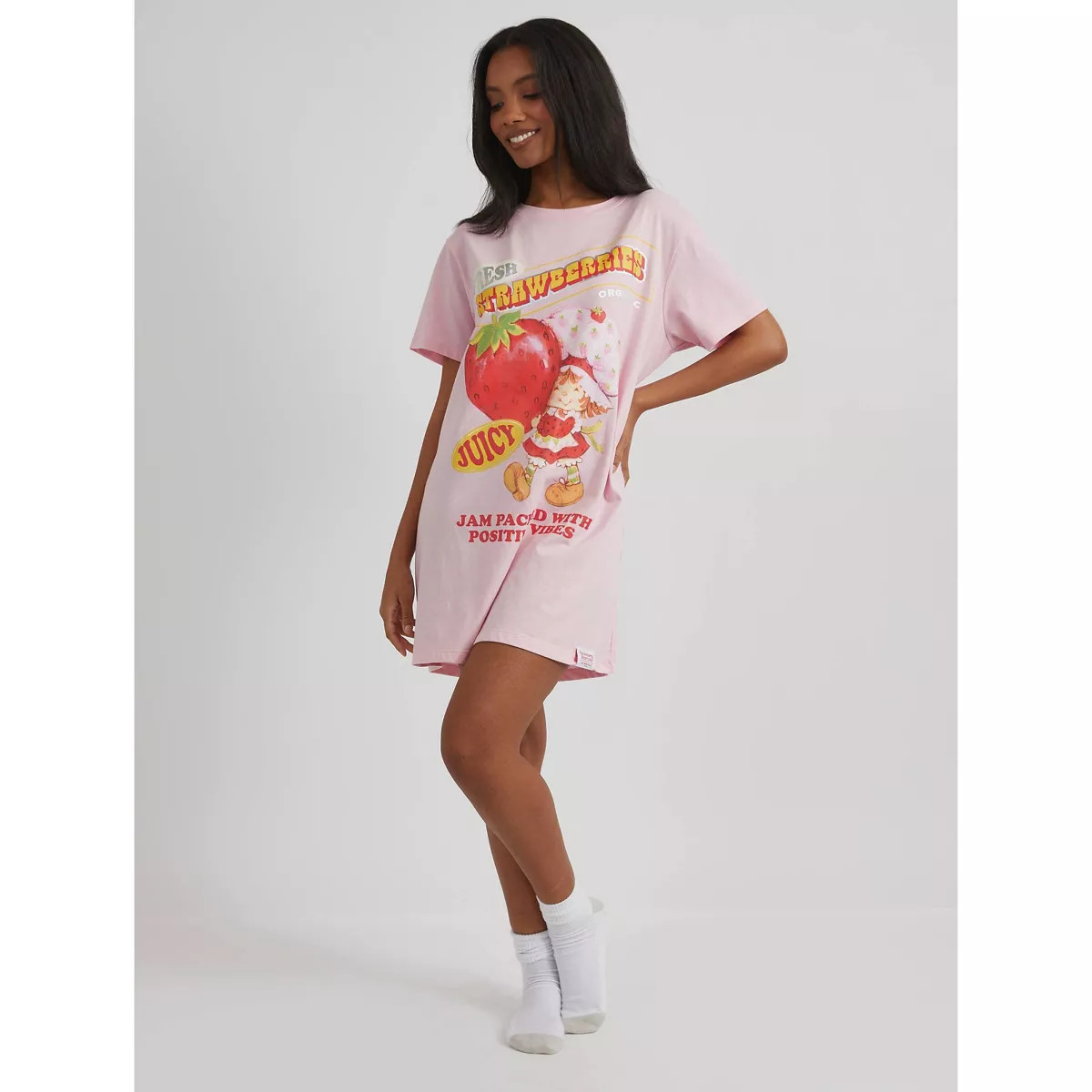 Women's Oversized Graphic T-Shirt Dress - Pink/Strawberry Shortcake | Target