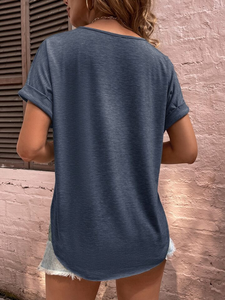 SHEIN LUNE Button Half Placket Dolman Sleeve Tee | SHEIN