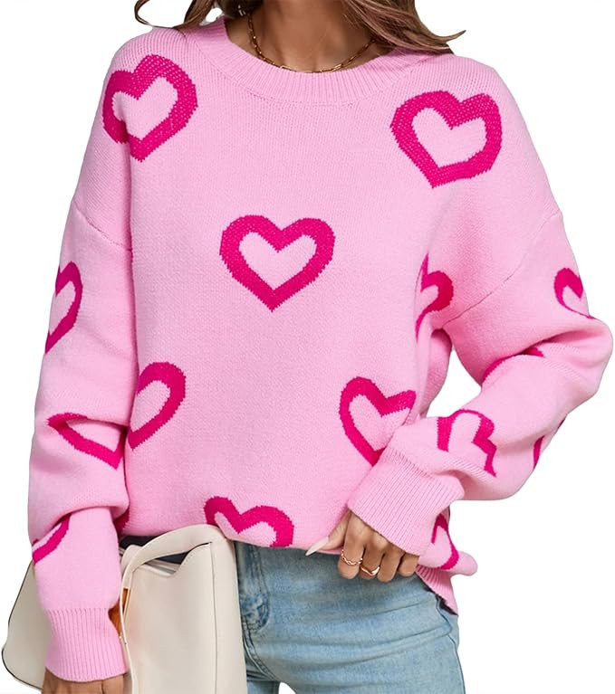 Qmlyev Heart Sweater for Women Long Sleeve Kawaii Knitted Crewneck Pullover Sweaters Cute Valenti... | Amazon (US)