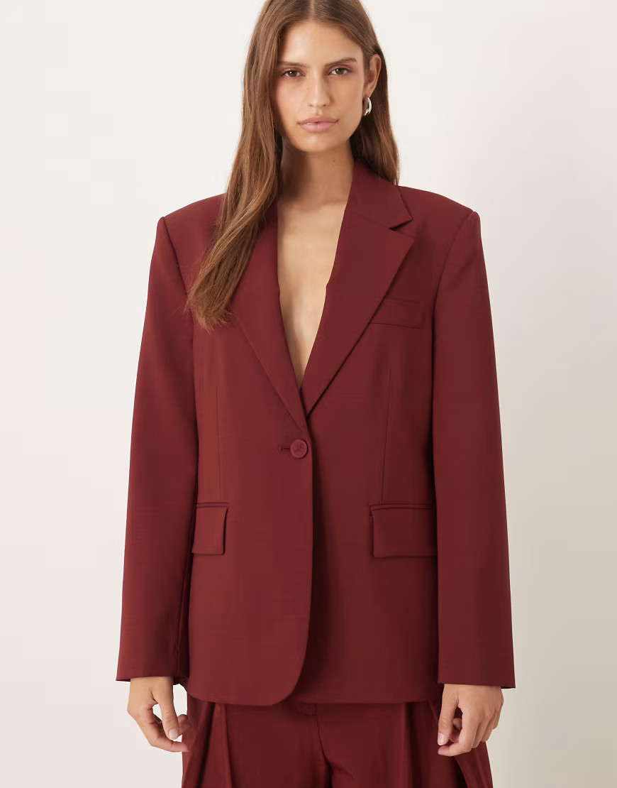 Mango oversized blazer co-ord in dark red | ASOS (Global)