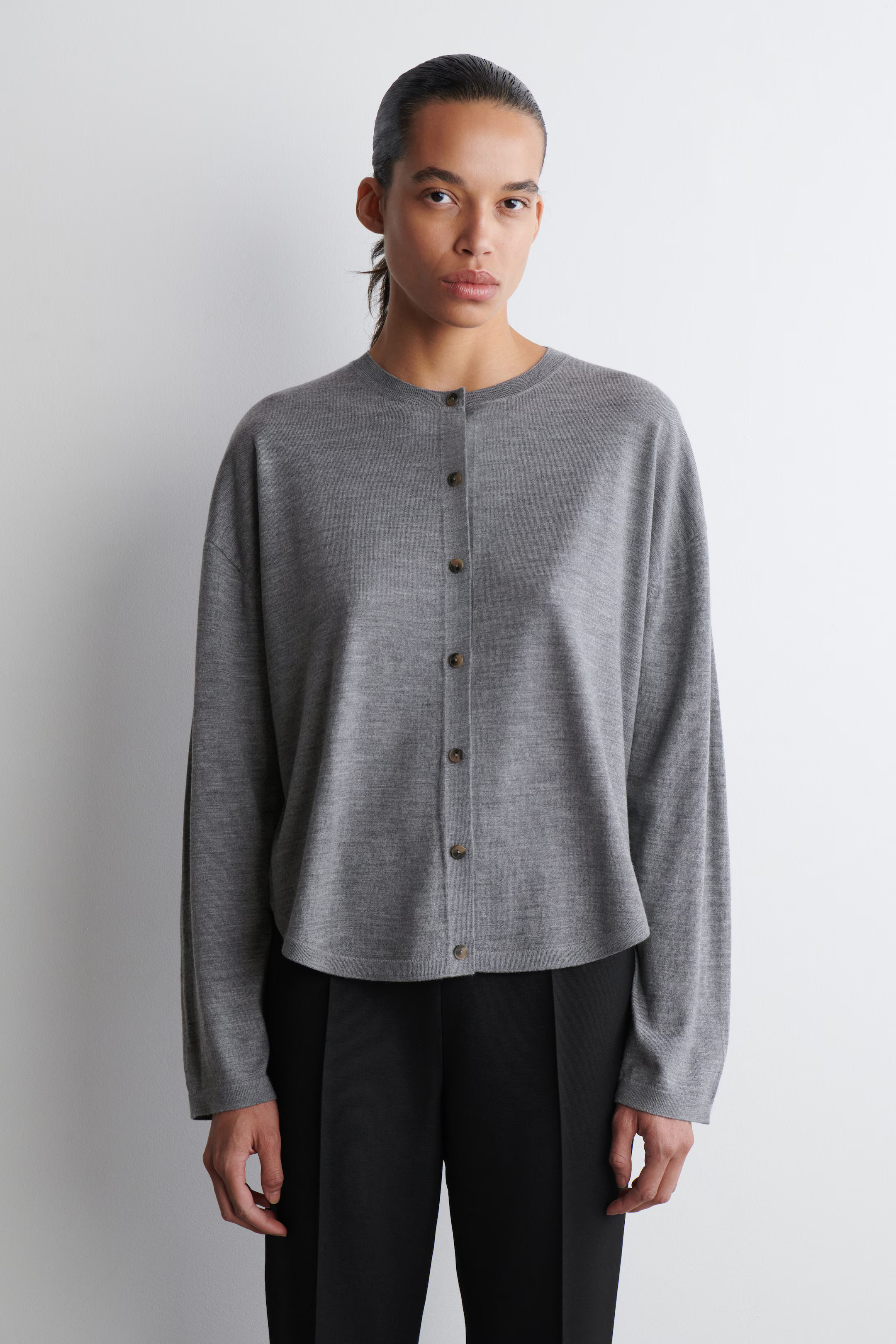 CIRCLE-CUT MERINO WOOL CARDIGAN - GREY MÉLANGE | COS GB | COS UK