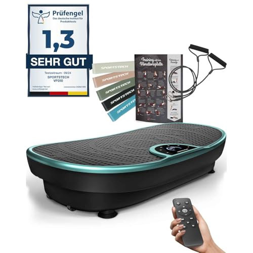 Sportstech Vibrationsplatte VP250 | Deutsche Qualitätsmarke | Curved Slim Design | Fettverbrennung & Muskelaufbau | leiser Motor mit 180 Stufen | 7+1 Trainingsprogramme inkl. Yoga | mit Bluetooth | Amazon (DE)
