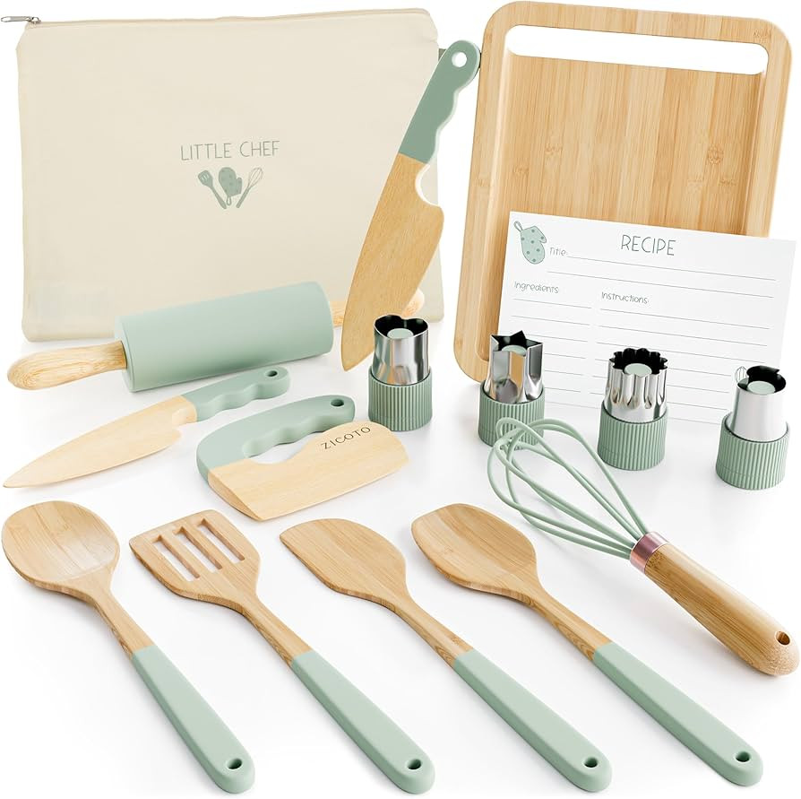 Wooden Cooking & Baking Set for Kids - Safe & Real Kitchen Tools Give Toddlers a Fun Cooking Expe... | Amazon (US)