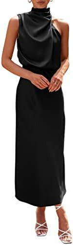 PRETTYGARDEN Women's 2026 Summer Satin Dress Elegant Sleeveless Mock Neck Cocktail Party Maxi Dre... | Amazon (US)