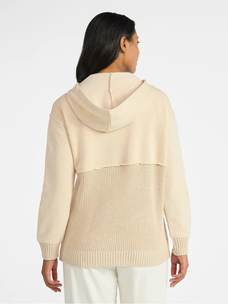 Time and Tru Women's and Women's Plus Fashion Mixed Media Hoodie, Sizes XS-4X | Walmart (US)