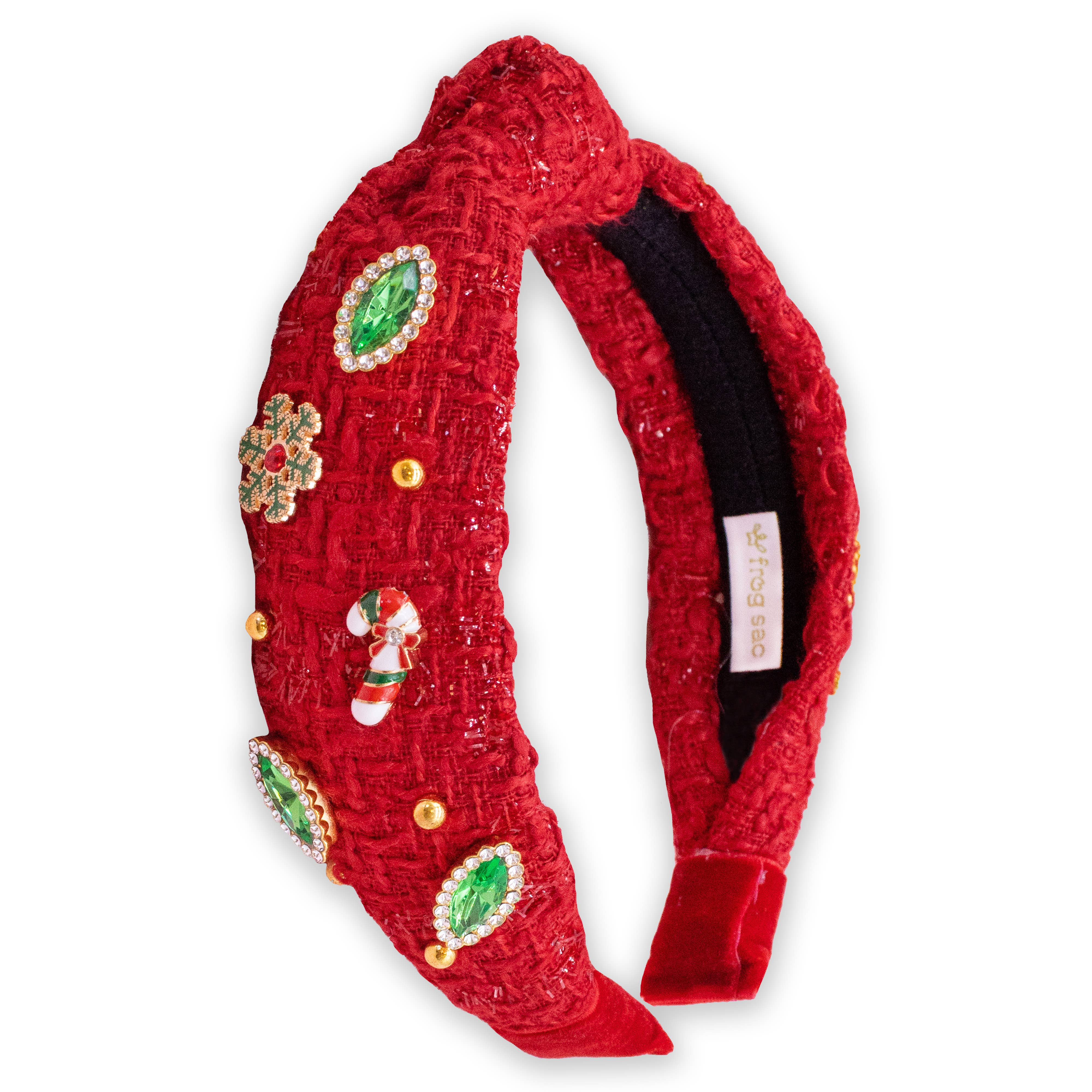 Christmas Knot Headband - Embellished Tweed Rhinestone Pearl | Persnickety