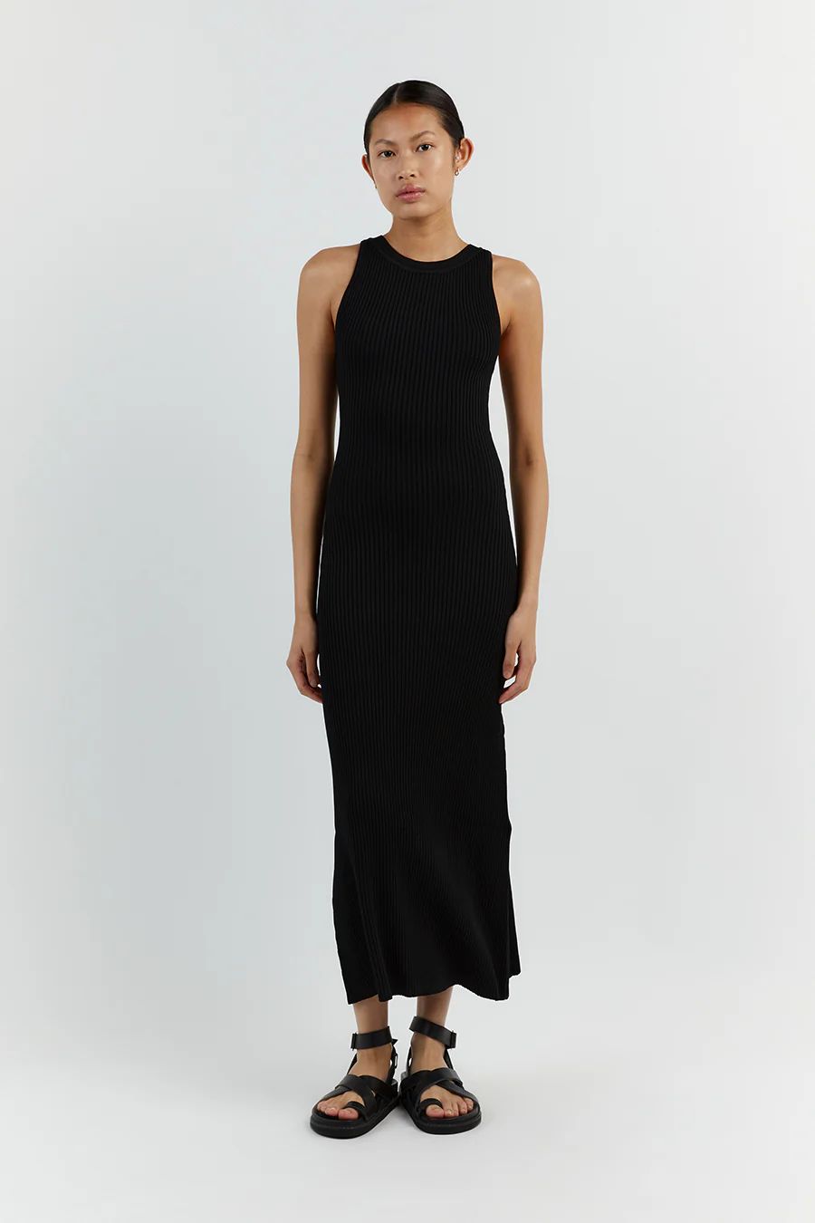 VALERIE BLACK KNIT RACER MIDI DRESS | DISSH