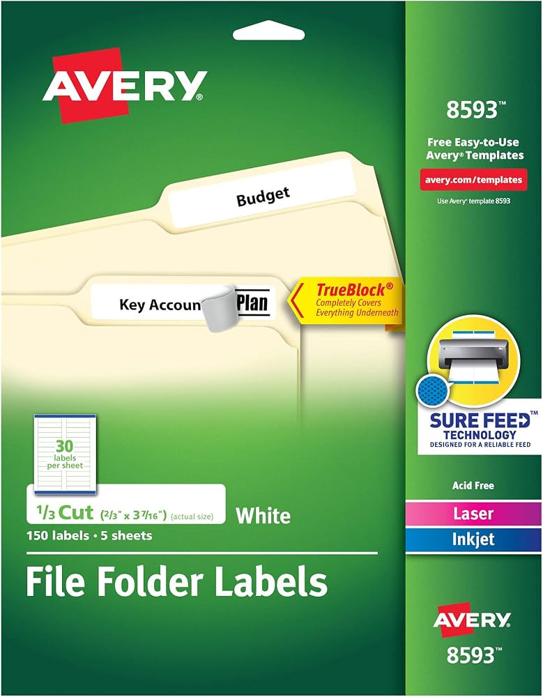 Avery File Folder Labels, 6667 x 3.4375", White, Pack of 150 (08593) | Amazon (US)