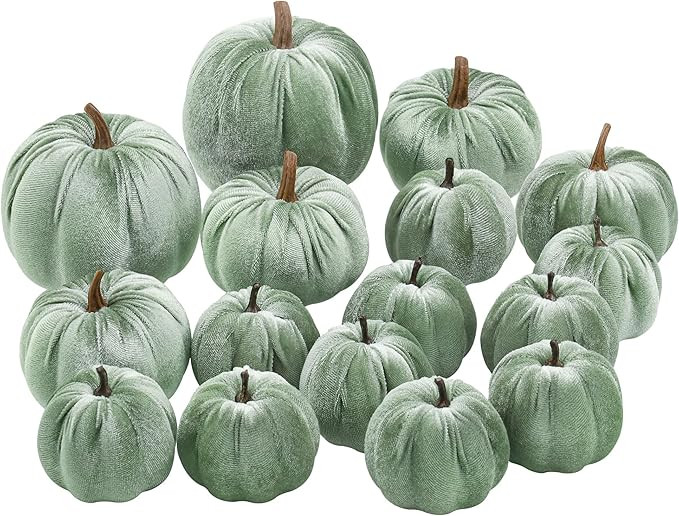 Woration 16pcs Fabric Artificial Pumpkins Set Lake Green Velvet Decoration Pumpkins Lifelike Harv... | Amazon (US)