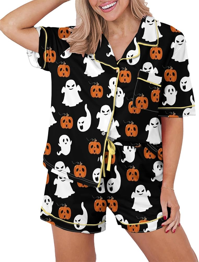 KevaMolly Womens Pajama Sets Pink Flower Print Buttoned Drawstring Waist Lounge Set Short Sleeve ... | Amazon (US)