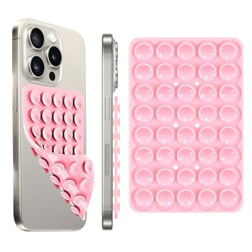 1Pcs Silicone Suction Cup Phone Case Mount Double Sided, Phone Accessories Hands-Free Sticky Phone Grip for Selfies and Videos, Anti-Slip Phone Suction Grip for iPhone and Android, Light Pink | Amazon (US)