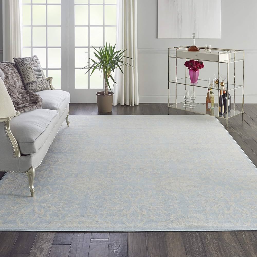 Nourison Jubilant Floral Ivory/Light Blue 7'10'' x 9'10'' Area-Rug, Easy-Cleaning, Non Shedding, ... | Amazon (US)