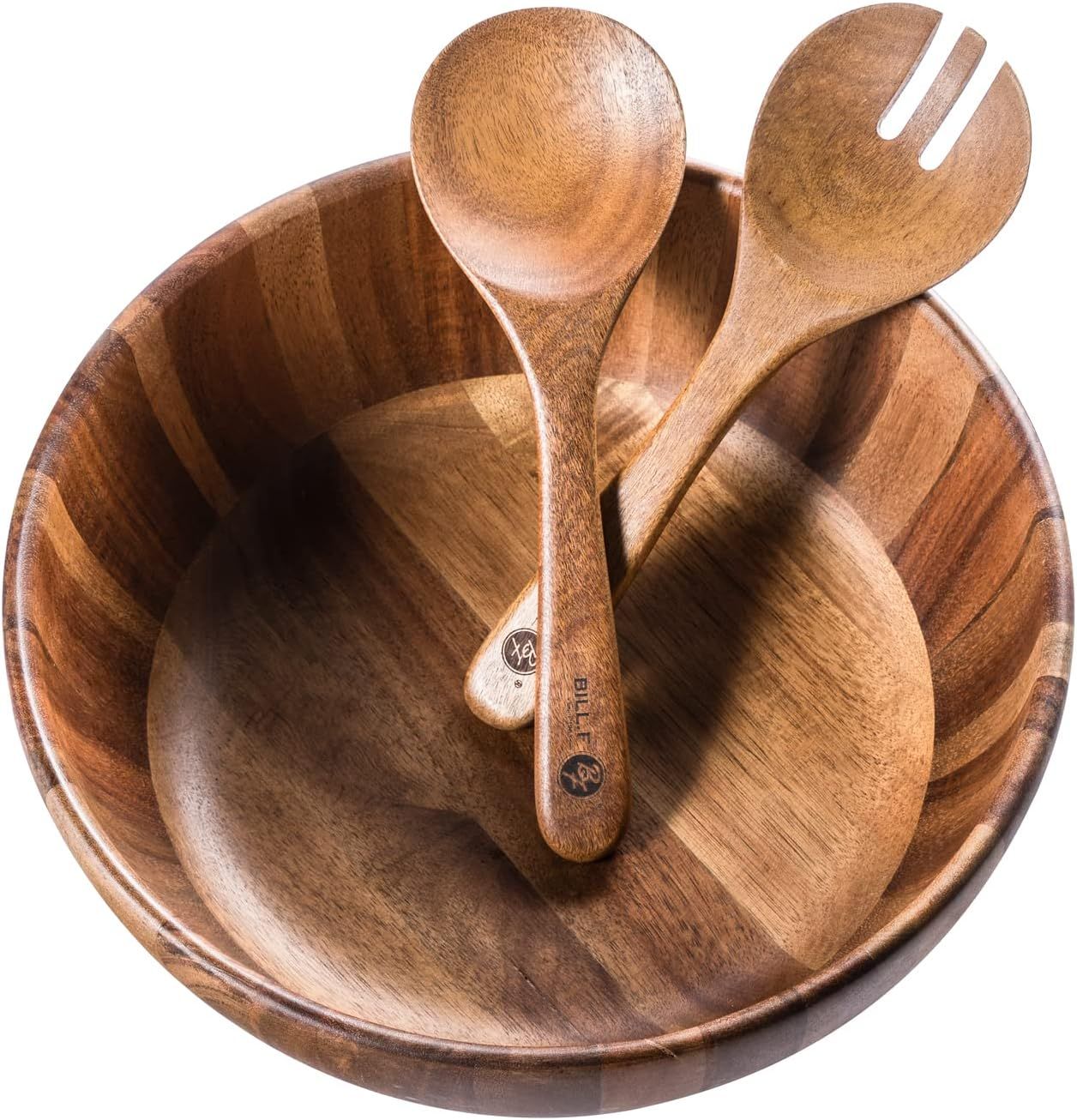 Amazon.com | BILL.F Wooden Salad Bowl, 12'' Acacia Wood Salad Bowls Set Large Salad Mixing Bowl w... | Amazon (US)