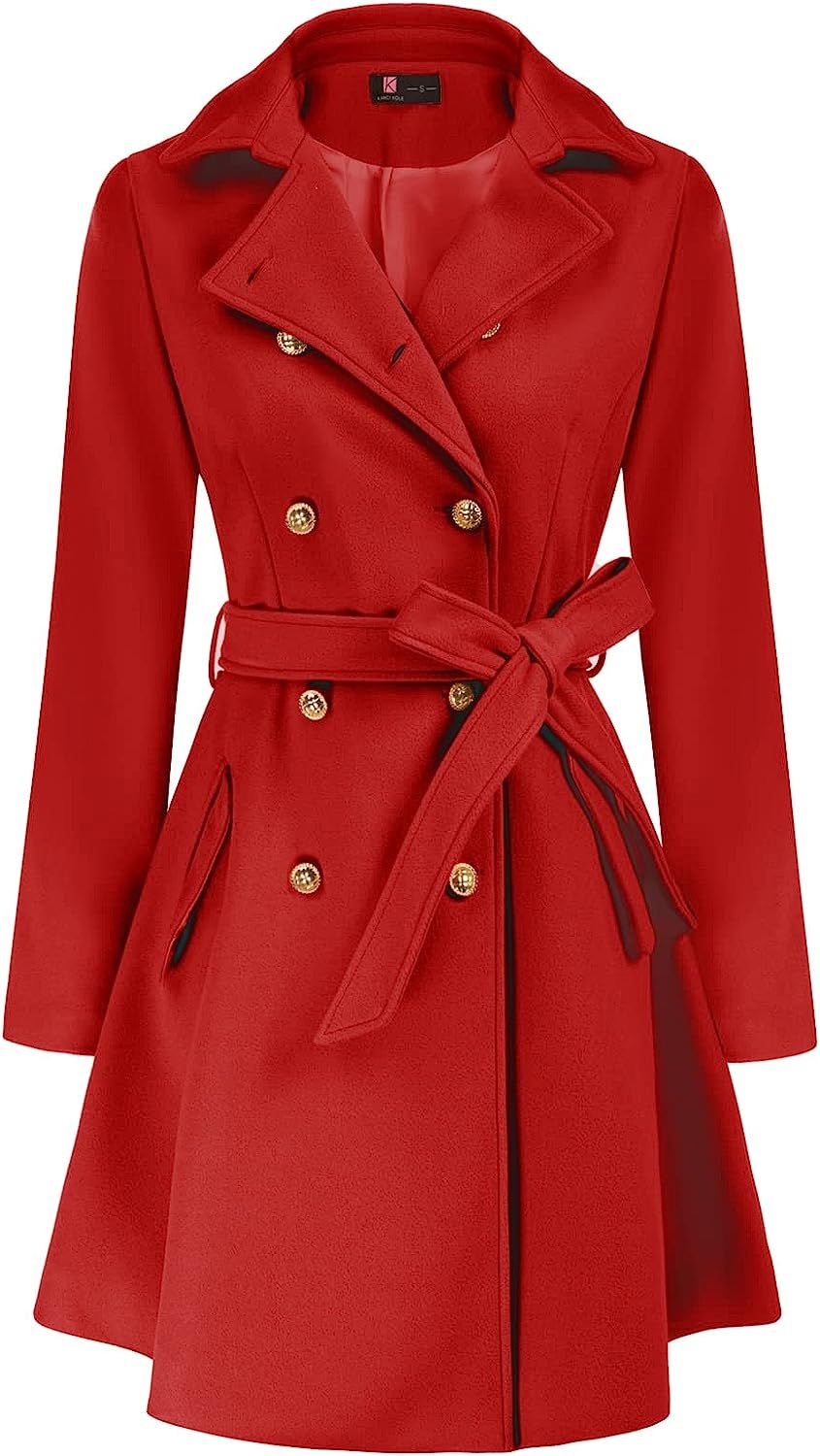 KANCY KOLE Women's A-Line Pea Coat Notch Lapel Double Breasted Classic Jacket Outwear | Amazon (US)