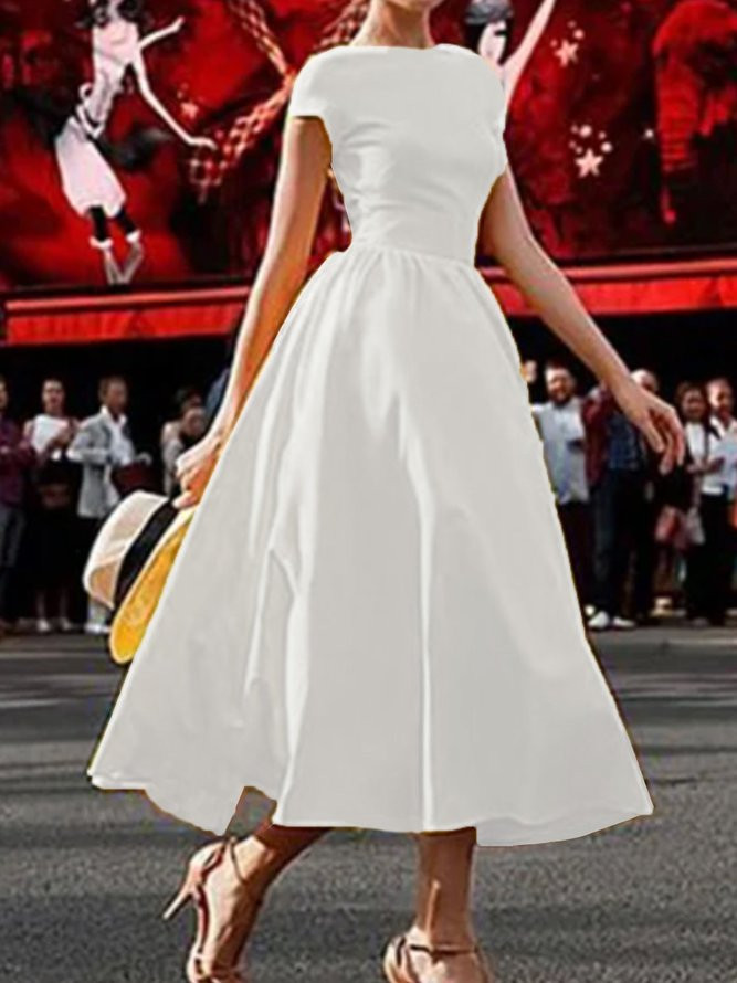 Plain Evening Crew Neck Short Sleeve Dress | StyleWe (US)