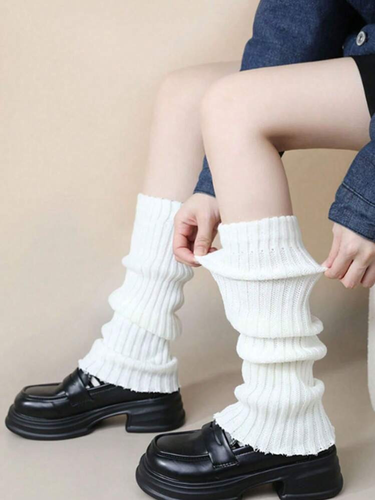 1 Pair Women Solid Color Vertical Striped Warm Decorative Cute Leg Warmers, Suitable For Spring, ... | SHEIN