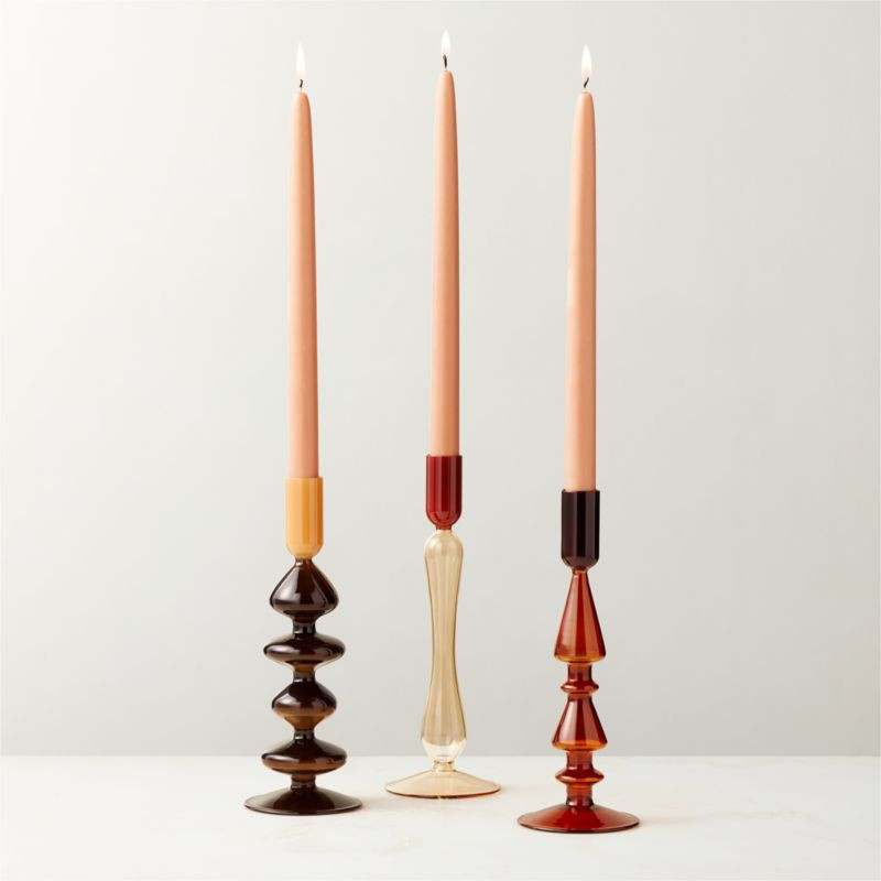 Kava Warm Toned Glass Taper Candle Holders Set of 3 | CB2