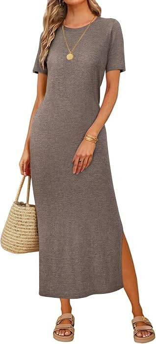 Arach&Cloz Women's Wool Blend Fall Business Casual T Shirts Maxi Dress | Amazon (US)