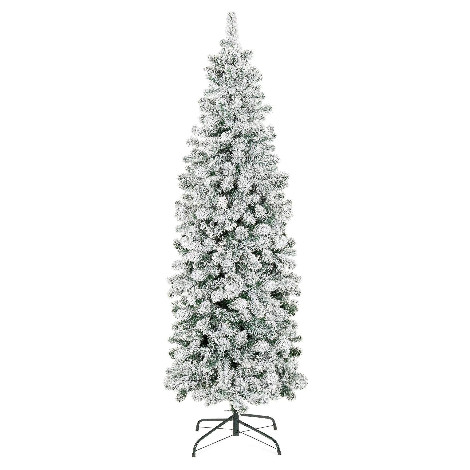 Best Choice Products 7.5ft Snow Flocked Artificial Pencil Christmas Tree Holiday Decoration w/ Me... | Walmart (US)