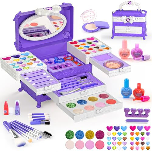 Kids Makeup Kit for Girl 66Pcs - Washable Girl Makeup Kits, Pretend Makeup Kit Real Girl Makeup Sets for Toddler Kid Children Christmas Birthday Gifts Toys for 3-12 Year Old | Amazon (US)