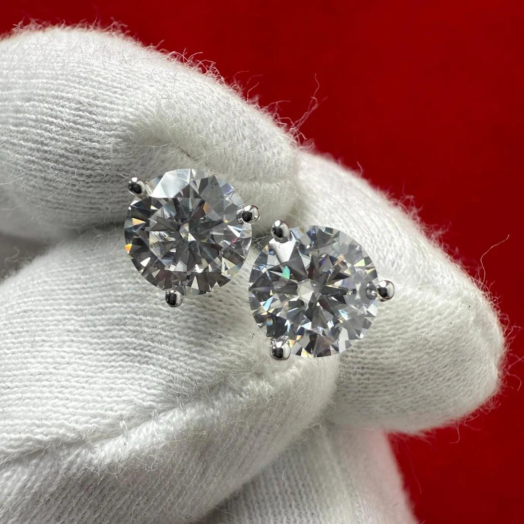 Moissanite Stud Earrings • 14K Gold Solid • Round Cut • Moissanite Stud • Silver Stud Ear... | Etsy (US)