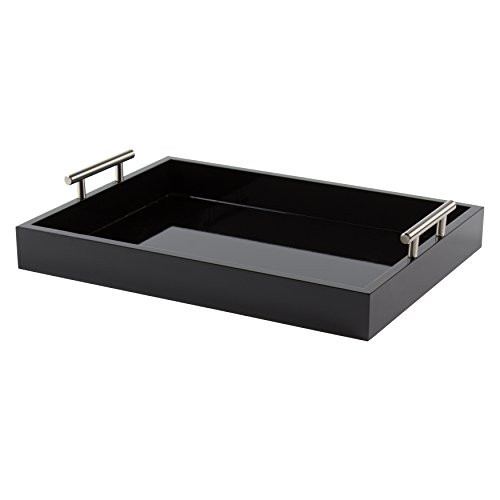 Kate and Laurel Lipton Decorative Tray with Polished Metal Handles, Black and Silver | Amazon (US)