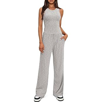 Darong Women's 2 Piece Outfits Lounge Sets Sleeveless Tank Tops Wide Leg Pants Sets Tracksuits Ma... | Amazon (US)