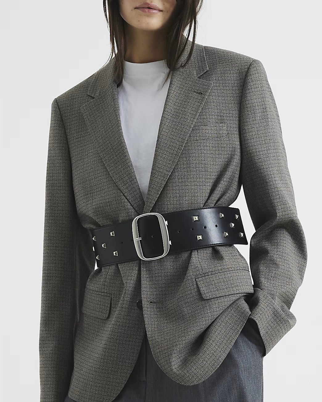 Black Wide Studded Belt | River Island UK & IE