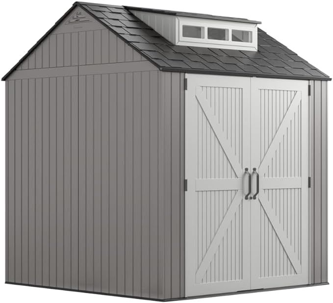 Rubbermaid Resin Weather Resistant Outdoor Storage Shed, 7 x 7 ft., Simple Gray/Onyx, for Garden/... | Amazon (US)