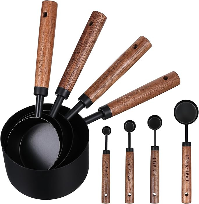 Stainless Steel Measuring Cups Set and Measuring Spoons Wooden Handle Metal Measure Cups and Spoo... | Amazon (US)