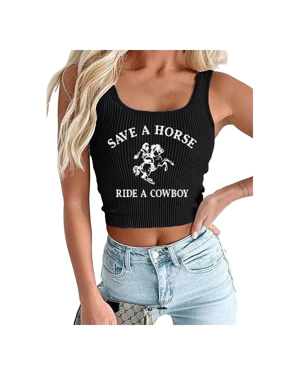 Women Western Cowboy Rodeo Tank Tops Summer Vintage Country Concert Sleeveless Cowgirl Crop Graph... | Amazon (US)