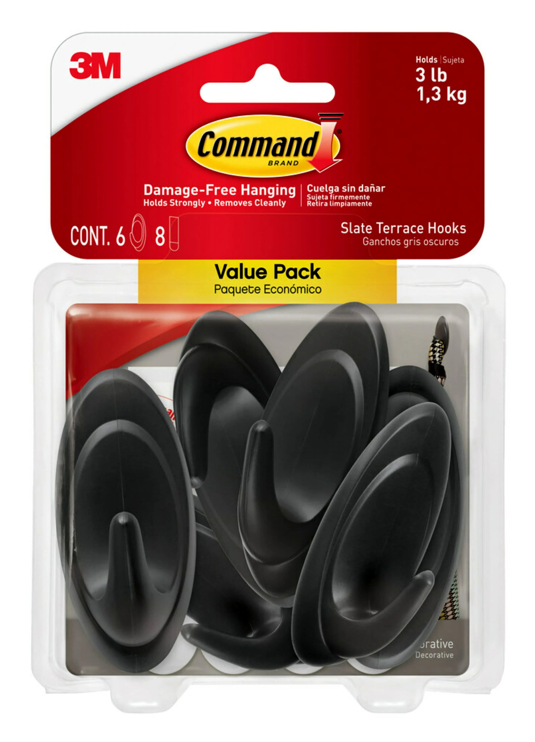 Command Medium Slate Terrace Hook Value Pack, Damage Free Hanging of Christmas Décor, 6 Wall Hoo... | Walmart (US)