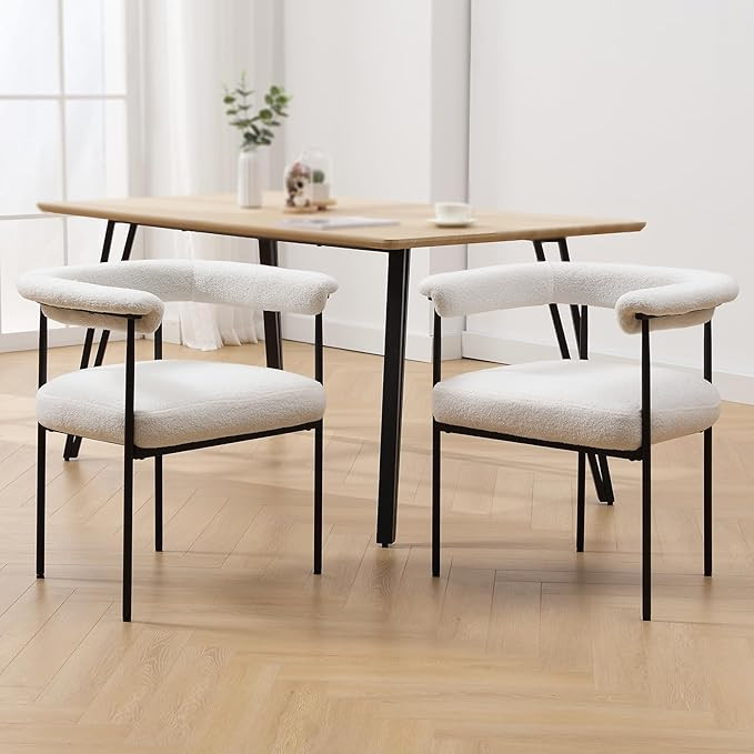 DUOMAY Modern Barrel Dining Chairs Set of 2, Sherpa Upholstered Accent Side Chairs Vanity Chairs ... | Amazon (US)