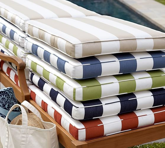 Sunbrella® Piped Outdoor Chaise Cushion - Stripe | Pottery Barn (US)