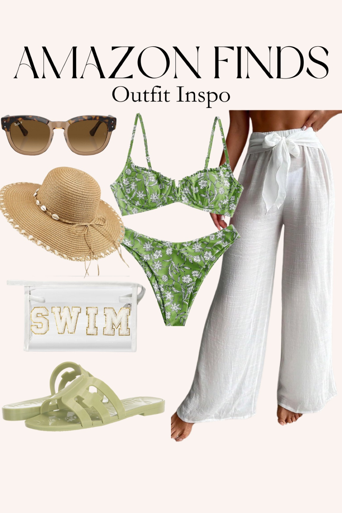 Amazon finds
Amazon outfit inspo
Beach outfit
Beach fit
Cute swimwear from amazon
Amazon two piece set
Cute swim
Bikini on sale
Amazon swimwear 
Amazon cover up
Cover up pants
Swim finds
Beach hat
Beach sandals
Jelly sandals
Ray bans 

#LTKswim #LTKshoecrush #LTKstyletip