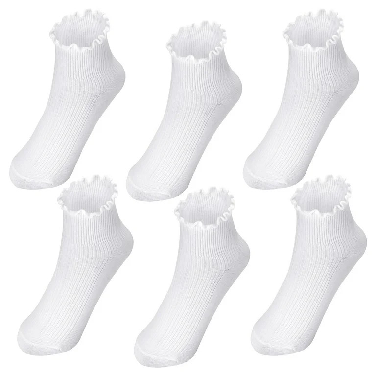 Bocaoying 6 Pairs Women's Ruffle Socks, Turn-Cuff Casual Crew Socks, Super Soft Breathable Ankle ... | Walmart (US)