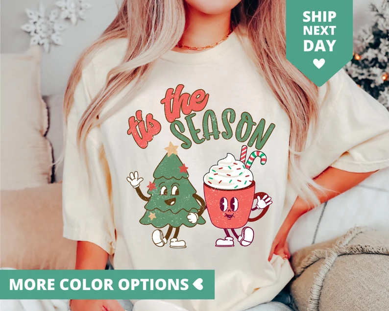 Tis the Season Christmas Shirt, Retro Christmas Tree Tshirt, Vintage Christmas T Shirt for Women,... | Etsy (US)