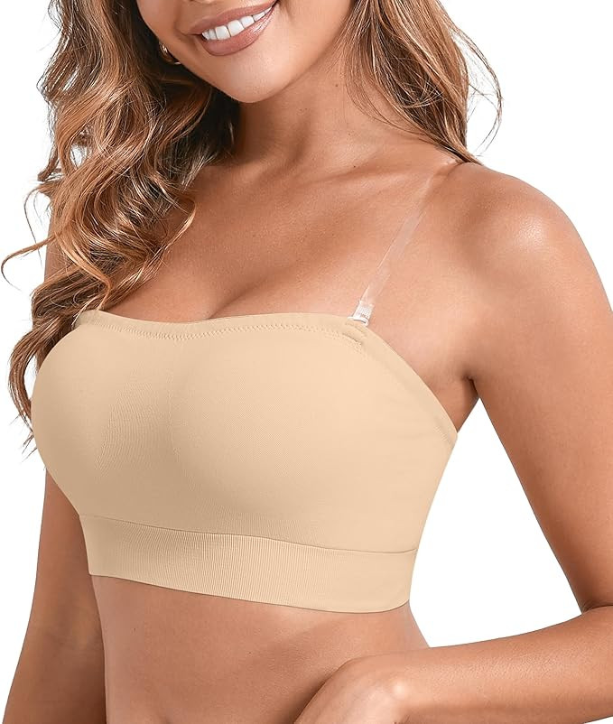 DEANGELMON Strapless Bras for Women Wireless Push Up Non-Slip Bandeau Bra Seamless Clear Straps T... | Amazon (US)