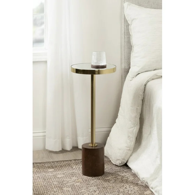 Kate and Laurel Hescott Mid-Century Mirrored Drink Table, 10 x 10 x 24, Walnut Brown and Gold, Gl... | Walmart (US)