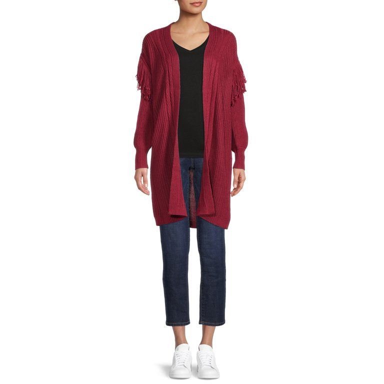 Time and Tru Women's Stitch Fringe Cardigan | Walmart (US)