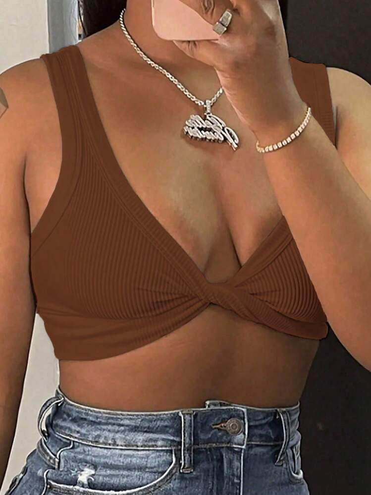 SHEIN Slayr Women's Summer Solid Color Twist Cropped Tank Top | SHEIN