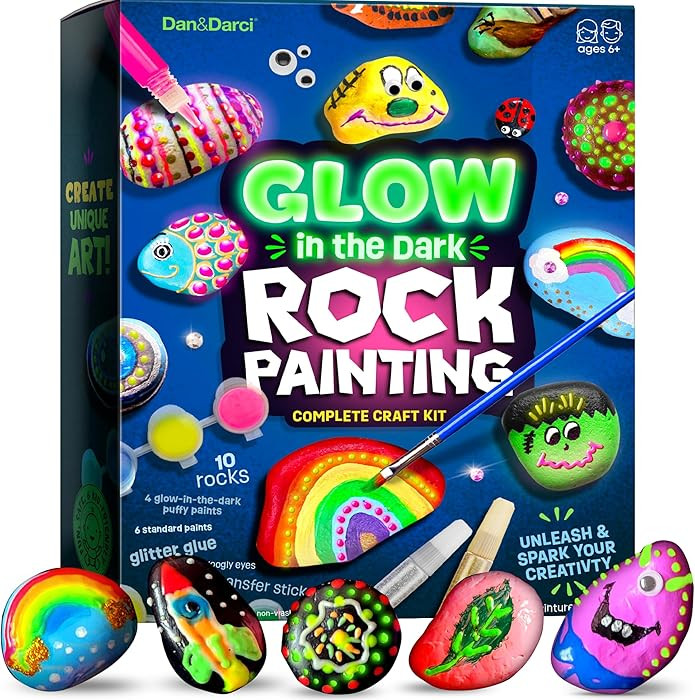 Dan&Darci Kids Rock Painting Kit - Glow in The Dark - Christmas Gifts Arts & Crafts for Boys and ... | Amazon (US)