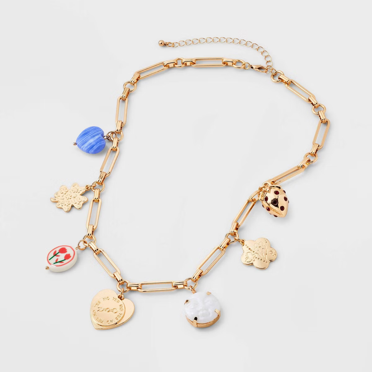 Mixed Floral Semi-Precious Blue Lace Agate Hear Necklace - Universal Thread™ Gold | Target