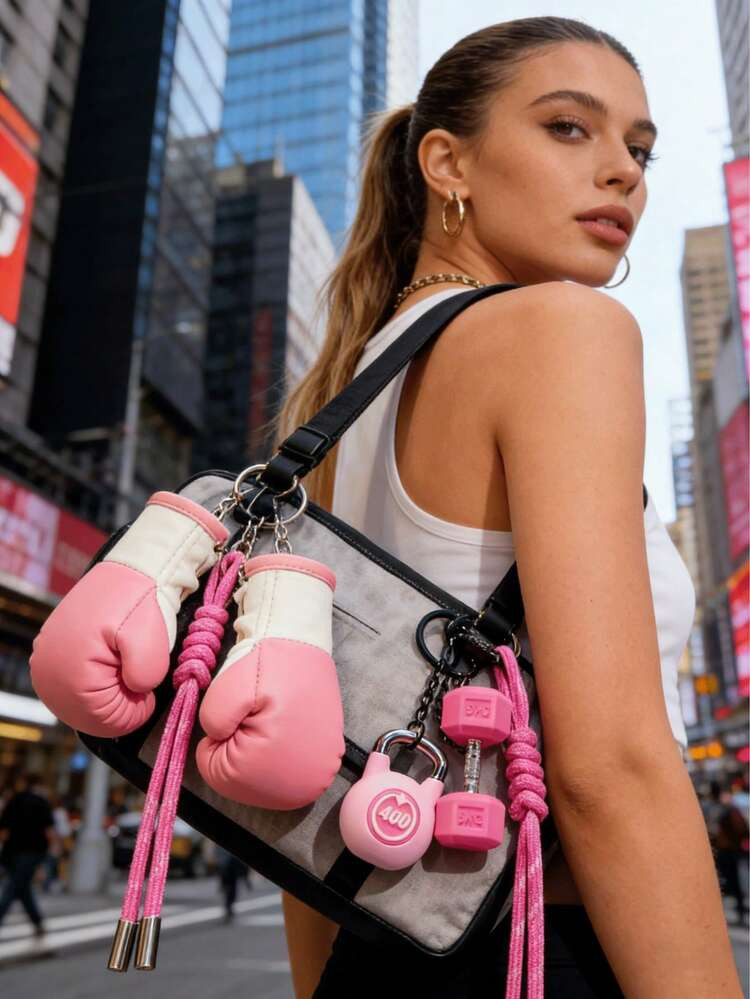 Boxing Glove Shaped Bag Charm, Fitness Accessory, Summer Fashion Lifesaver Keychain, Fitness Series Barbell Dumbbell Plate Sports Water Bottle Charm, Bag Accessory, Keychain Accessory, Keychain, Bag Charm, Bag Pendant, Bag Decoration, Bag Accessory | SHEIN
