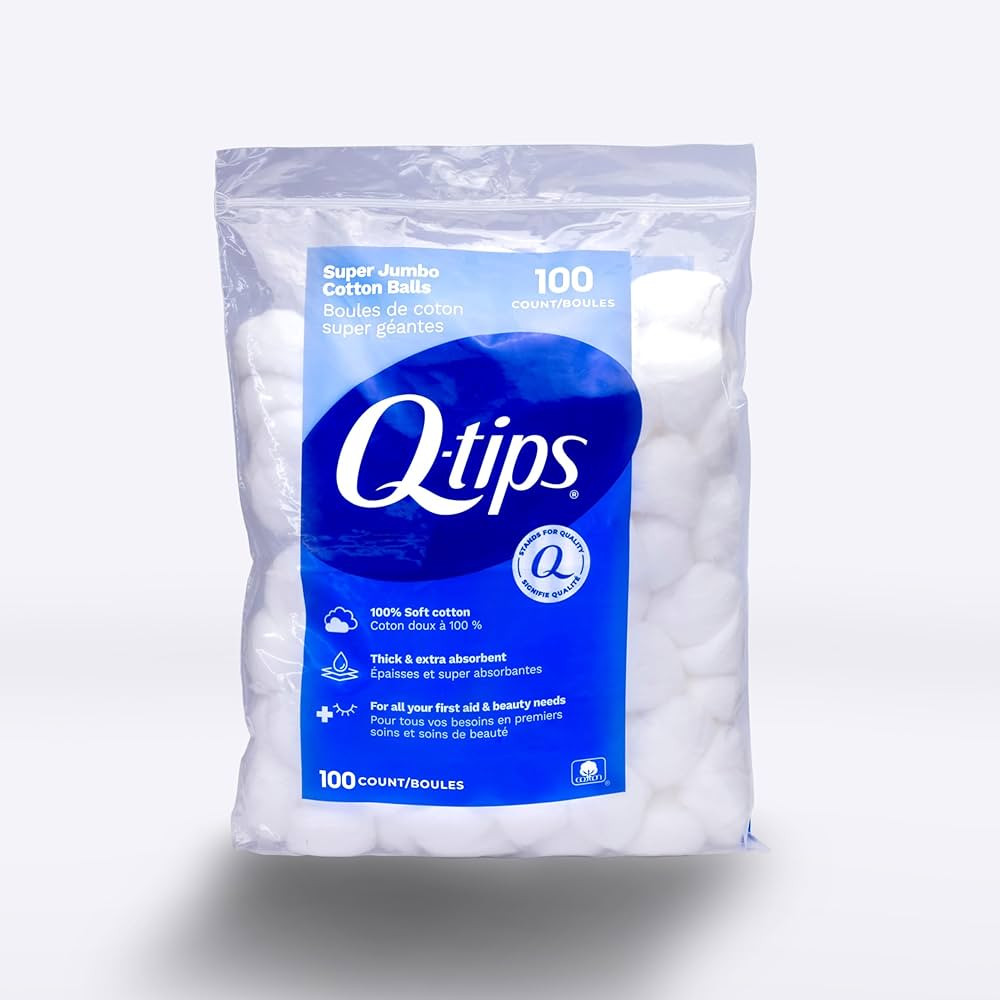 Q-Tips Super Jumbo Cotton Balls for Beauty, First Aid and Baby Care, 100% Thick Cotton, 100 Count | Amazon (US)